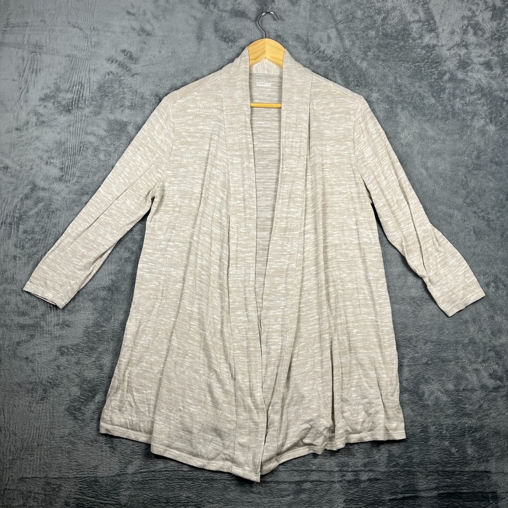 Basic Editions Cardigan Sweater Women Medium Light Beige Shawl Collar Open Front